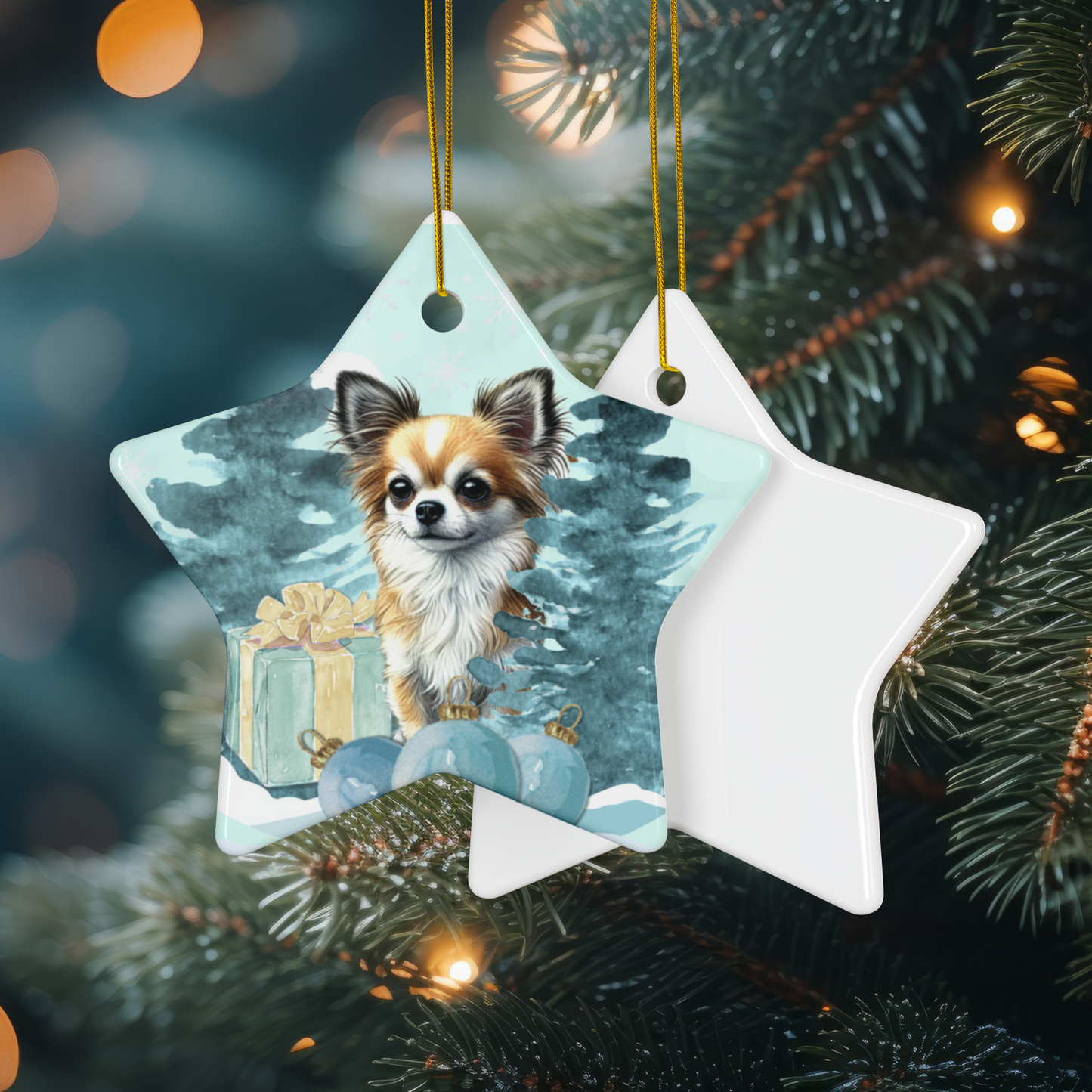 Personalized Chihuahua Ceramic Ornament Pet Lover Gift for Her Customized Pet Memorial Watercolor Holiday Gift