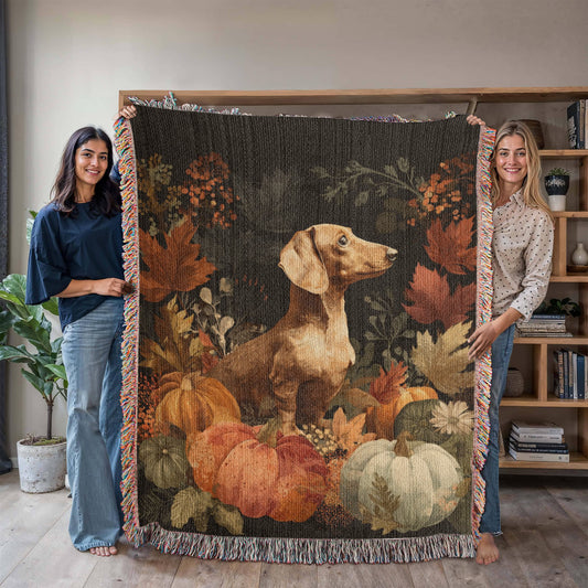 Dachshund Fall Woven Blanket - Dog Lover, Dachshund lover, Doxie, Weiner dog, Wiener Dog, Weeny Dog, fall decor, Fall blanket, Gifts for Mom, Gifts for Grandma, dog lover gift