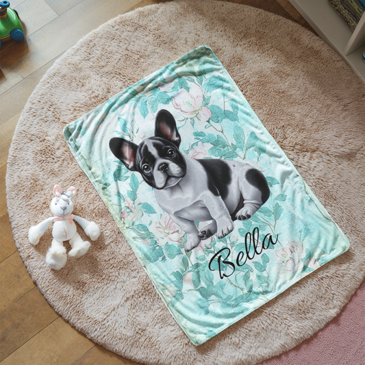 Custom Pet Blanket with Pet Photo + Pet Name Pink Pressed Flowers Blanket Custom Breed Sherpa Dog Mom Throw Customized Pet Gift Cozy Throw