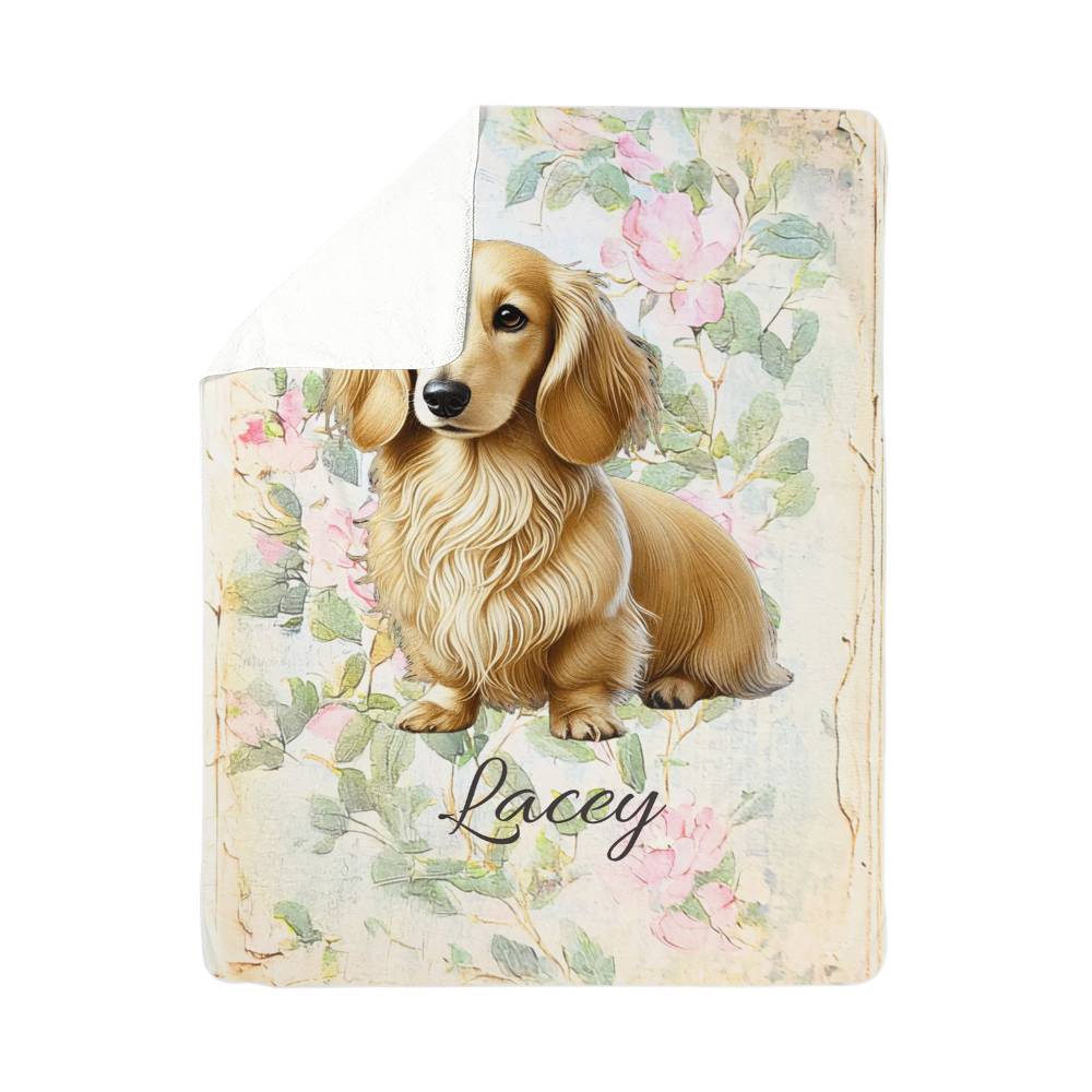 Custom Pet Blanket with Pet Photo + Pet Name Pink Pressed Flowers Blanket Custom Breed Sherpa Dog Mom Throw Customized Pet Gift Cozy Throw