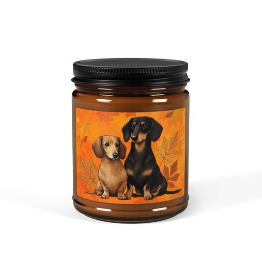 Dachshund Scented Soy Candle for Fall- Black and tan dachshund, tan dachshund, gifts for dog mom, doxie mom, weenie dog,, gifts for her, gifts for mom, gifts for grandma